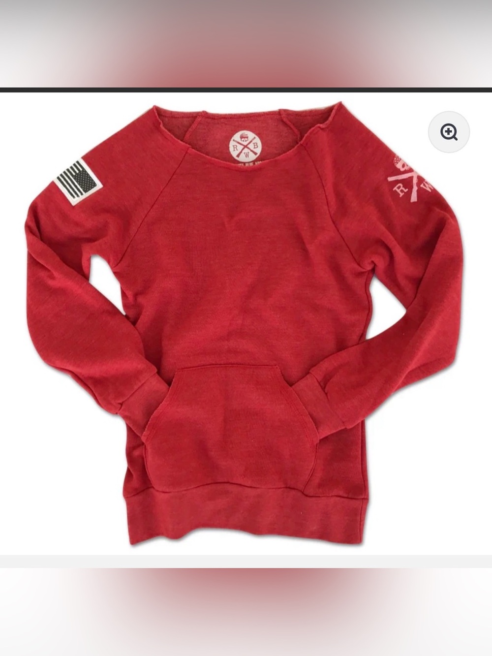 Red Women's Crewneck Pullover Red white blue apparel with Front Pocket large
